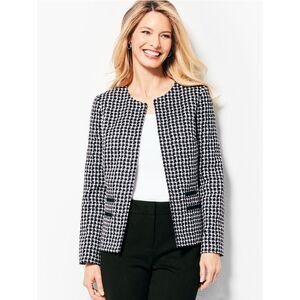 Talbots Textured Houndstooth Blazer Size 12 Work Office Preppy Classic Woven Blk